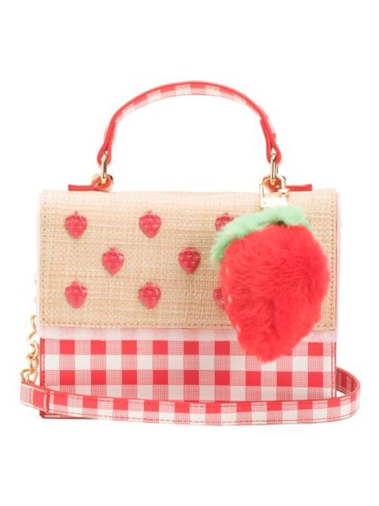 NEW Betsey Johnson Straw Handbag with Red Gingham & Strawberry Accents - Picture 6 of 9